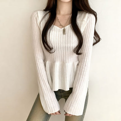Ribbed Peplum Tee with Solid Finish