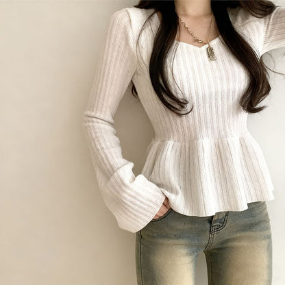 Ribbed Peplum Tee with Solid Finish