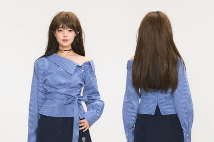 Striped Off-Shoulder Blouse with Tie Waist