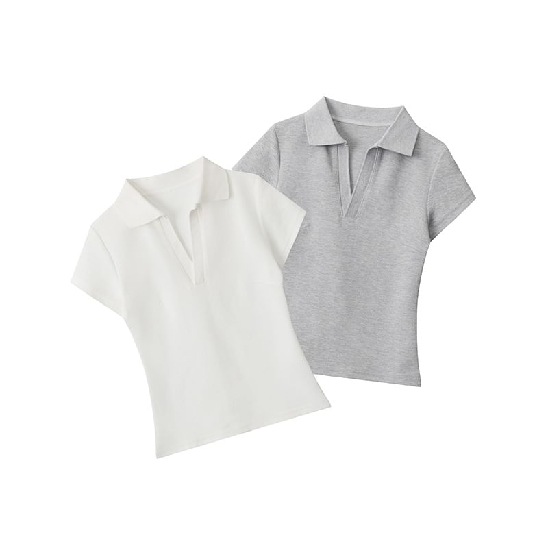 V-Neck Slim Fit Polo Short Sleeve Top