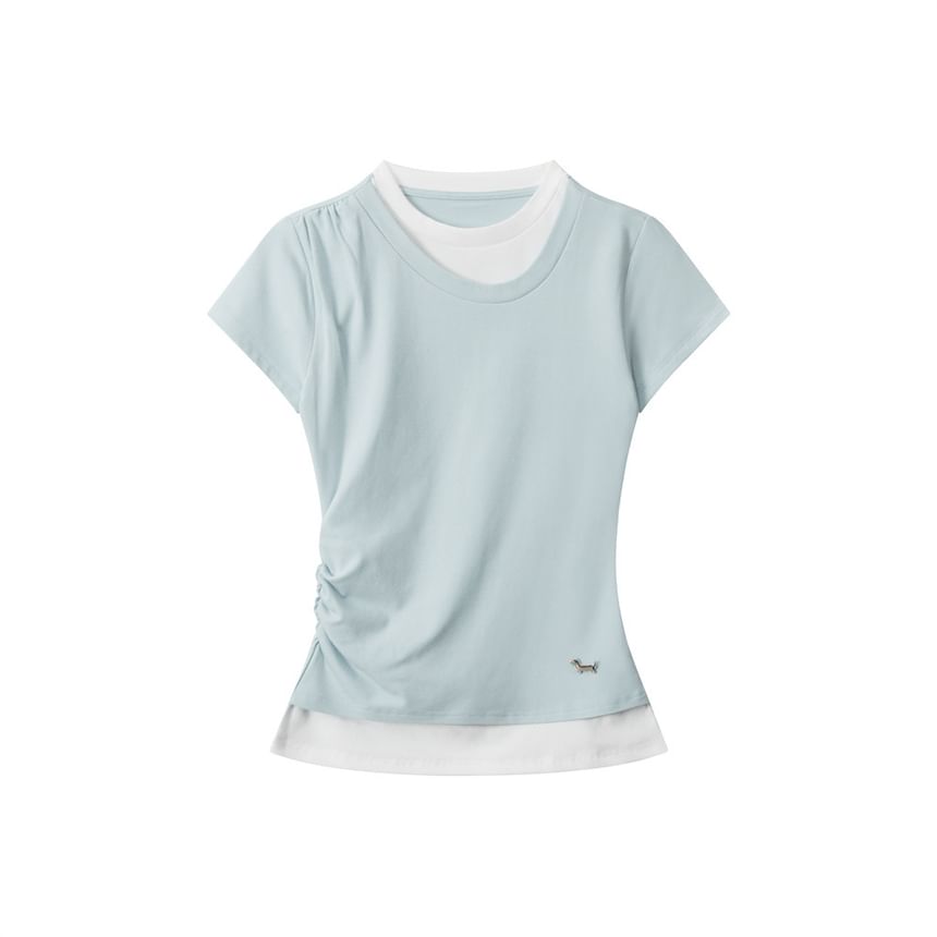 Color-Block Ruched Short Sleeve Top