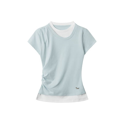Color-Block Ruched Short Sleeve Top