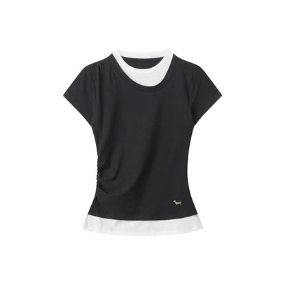 Color-Block Ruched Short Sleeve Top