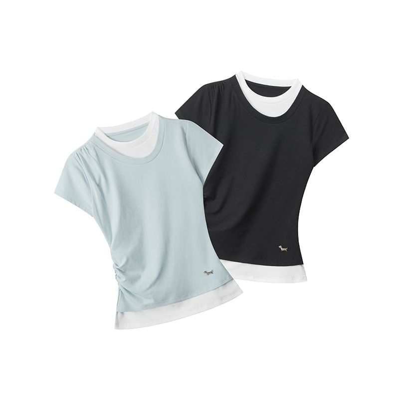 Color-Block Ruched Short Sleeve Top