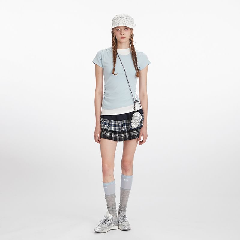 Color-Block Ruched Short Sleeve Top