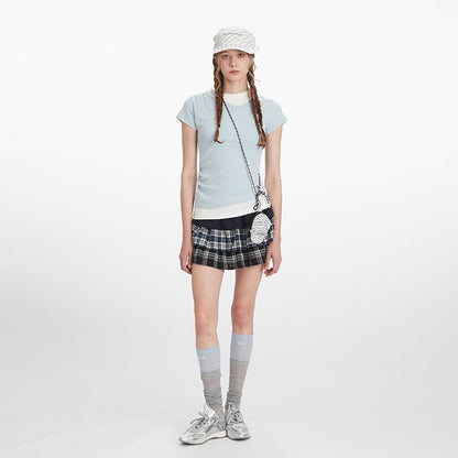 Color-Block Ruched Short Sleeve Top