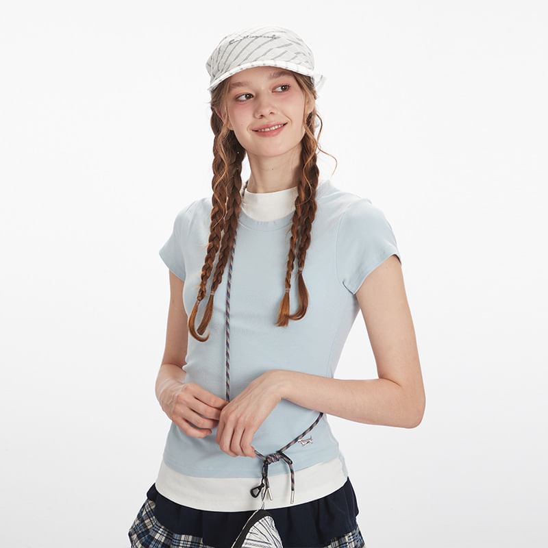 Color-Block Ruched Short Sleeve Top