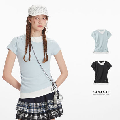 Color-Block Ruched Short Sleeve Top