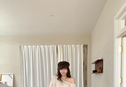 Distressed Boat Neck Knit Top with Belt