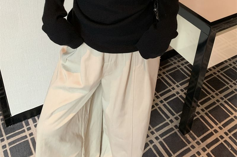 Hooded Knit Top with Turtleneck and Long Sleeves