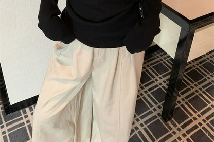 Hooded Knit Top with Turtleneck and Long Sleeves