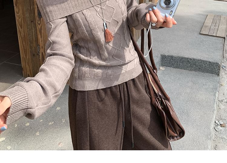 Off-Shoulder Cable Knit Pullover with Long Sleeves