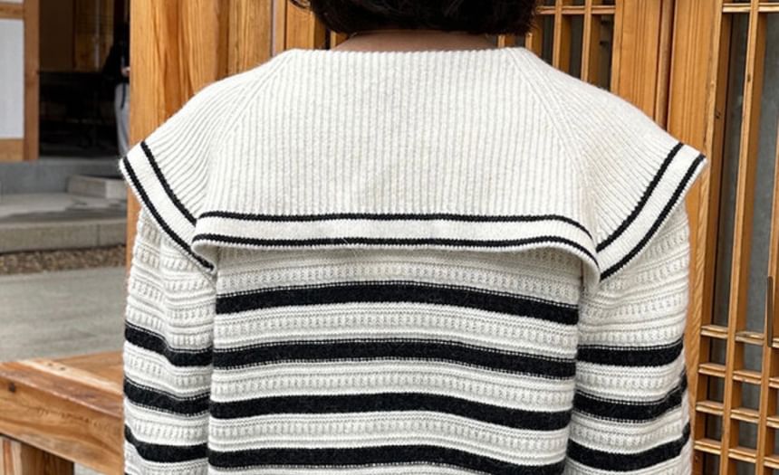Striped Buckled Sweater with Collar