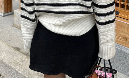 Striped Buckled Sweater with Collar