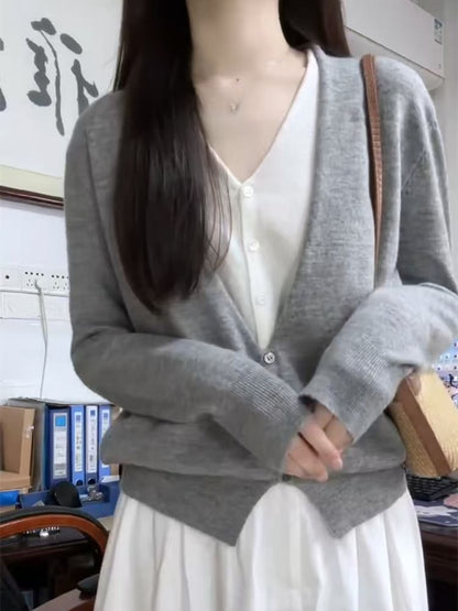 Mock Two-Piece Button Knit Top with V-Neck