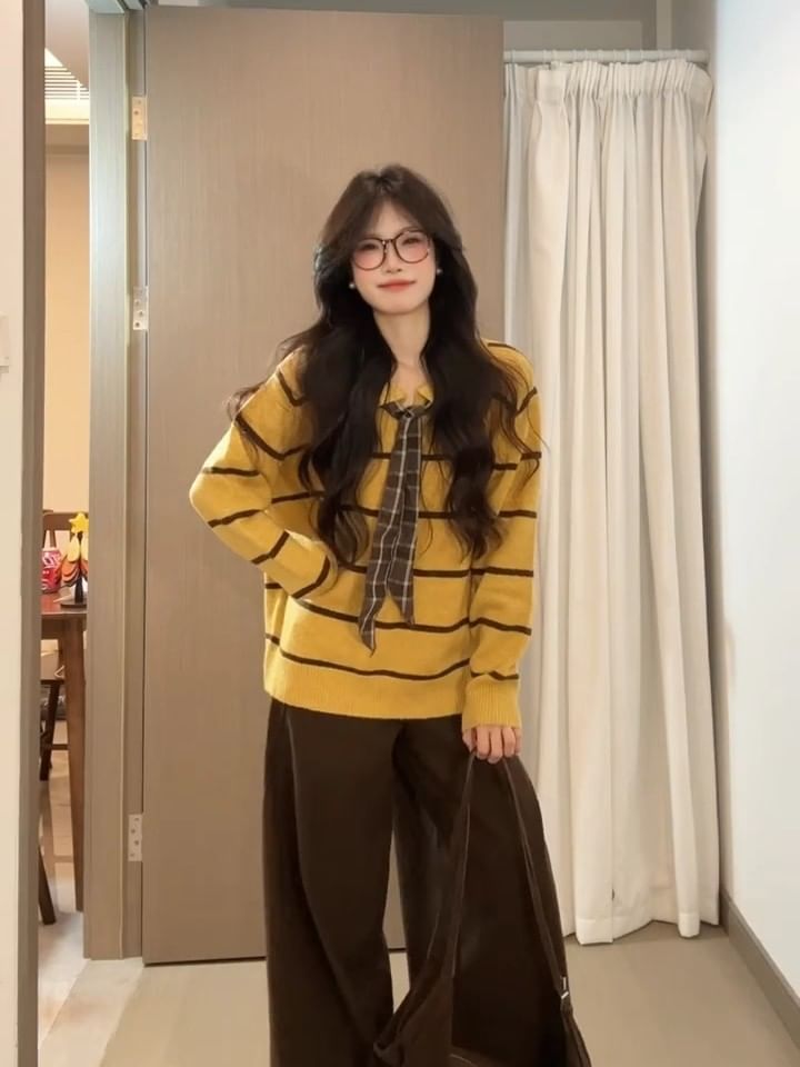 Striped Collared Knit Sweater