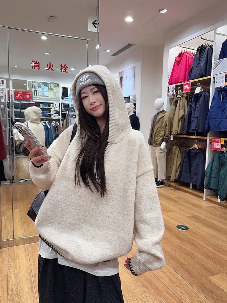 Contrast Trim Hooded Half-Zip Pullover