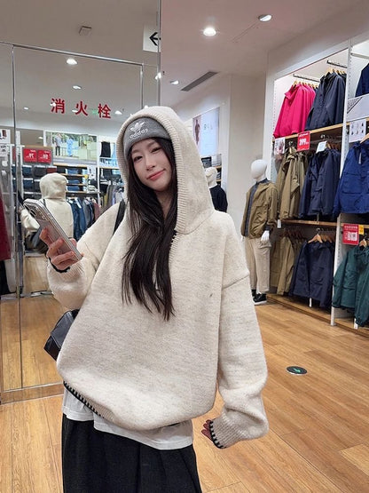 Contrast Trim Hooded Half-Zip Pullover