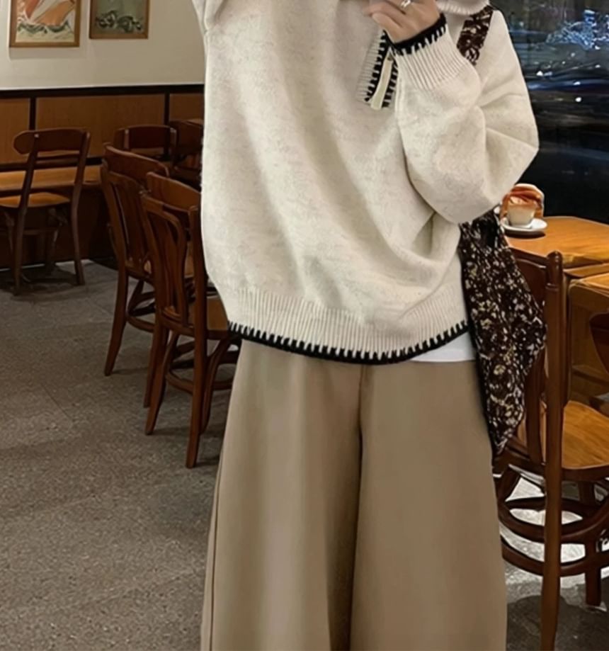 Contrast Trim Hooded Half-Zip Pullover