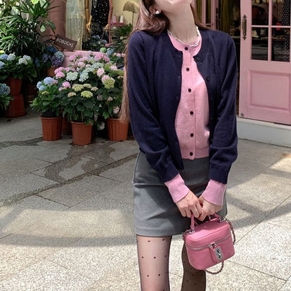 Long Sleeve Mock Two Piece Color-Block Loose-Fit Cardigan