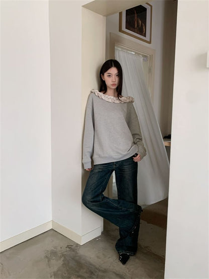 Asymmetric Ruffle Sweatshirt with One Shoulder
