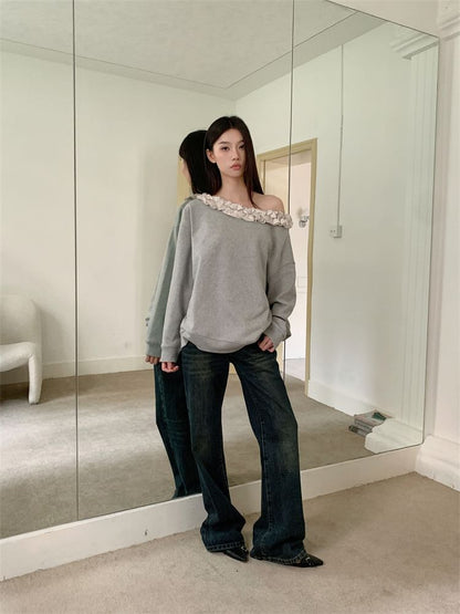 Asymmetric Ruffle Sweatshirt with One Shoulder