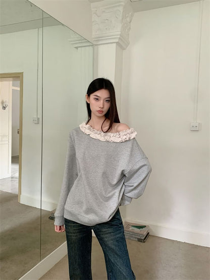 Asymmetric Ruffle Sweatshirt with One Shoulder