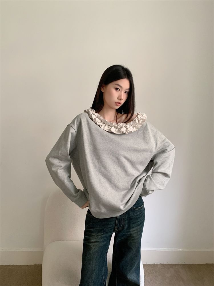 Asymmetric Ruffle Sweatshirt with One Shoulder