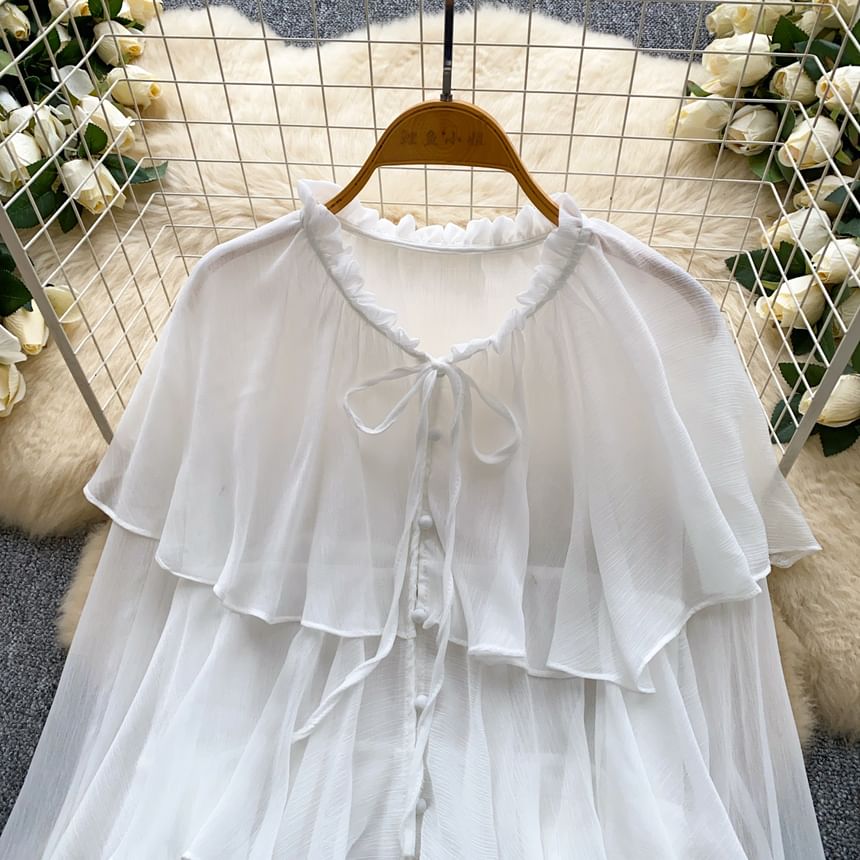 Tiered Frill-Trim Long-Sleeve Blouse