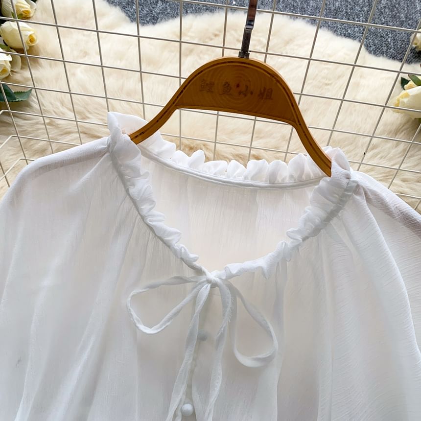 Tiered Frill-Trim Long-Sleeve Blouse