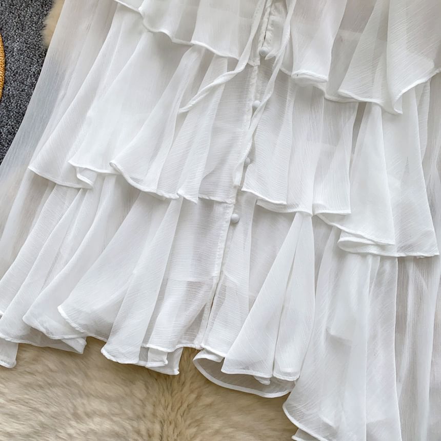 Tiered Frill-Trim Long-Sleeve Blouse