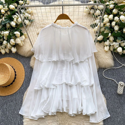 Tiered Frill-Trim Long-Sleeve Blouse