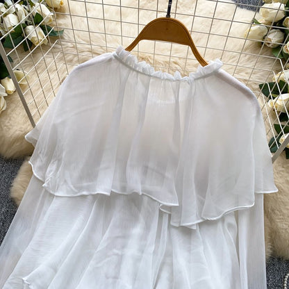 Tiered Frill-Trim Long-Sleeve Blouse