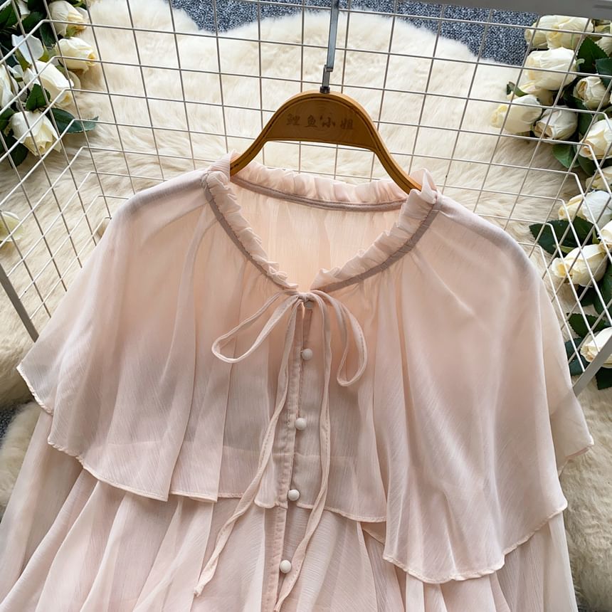 Tiered Frill-Trim Long-Sleeve Blouse