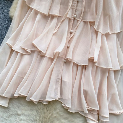 Tiered Frill-Trim Long-Sleeve Blouse