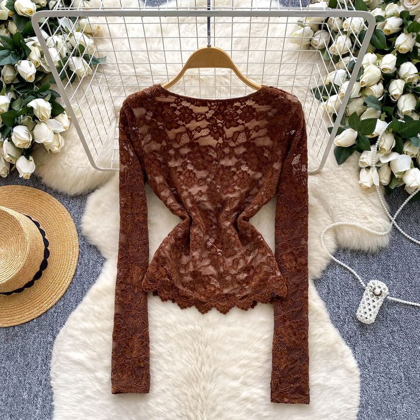 Lace-Trimmed V-Neck Slim Top