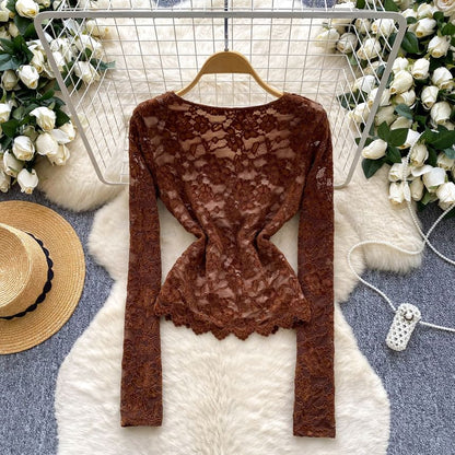 Lace-Trimmed V-Neck Slim Top