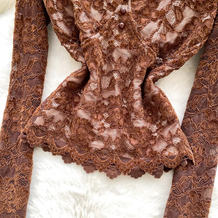 Lace-Trimmed V-Neck Slim Top