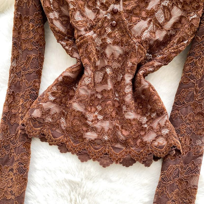 Lace-Trimmed V-Neck Slim Top
