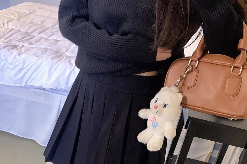 Knitted High-Waist Pleated A-Line Mini Skirt