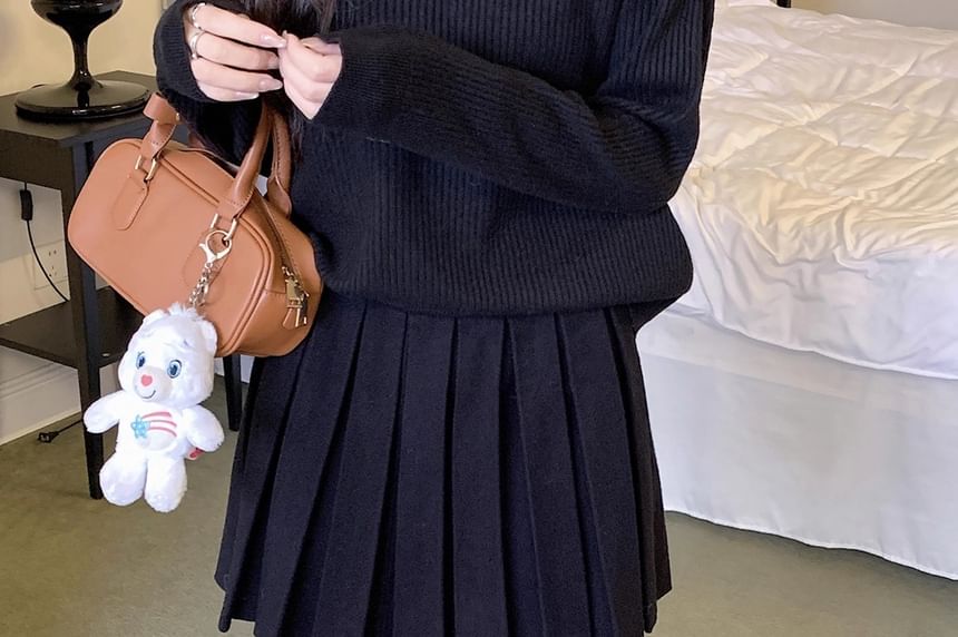 Knitted High-Waist Pleated A-Line Mini Skirt