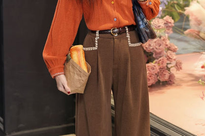 Embroidered Shirt with Collar and Long Sleeves