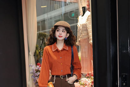 Embroidered Shirt with Collar and Long Sleeves