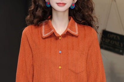 Embroidered Shirt with Collar and Long Sleeves