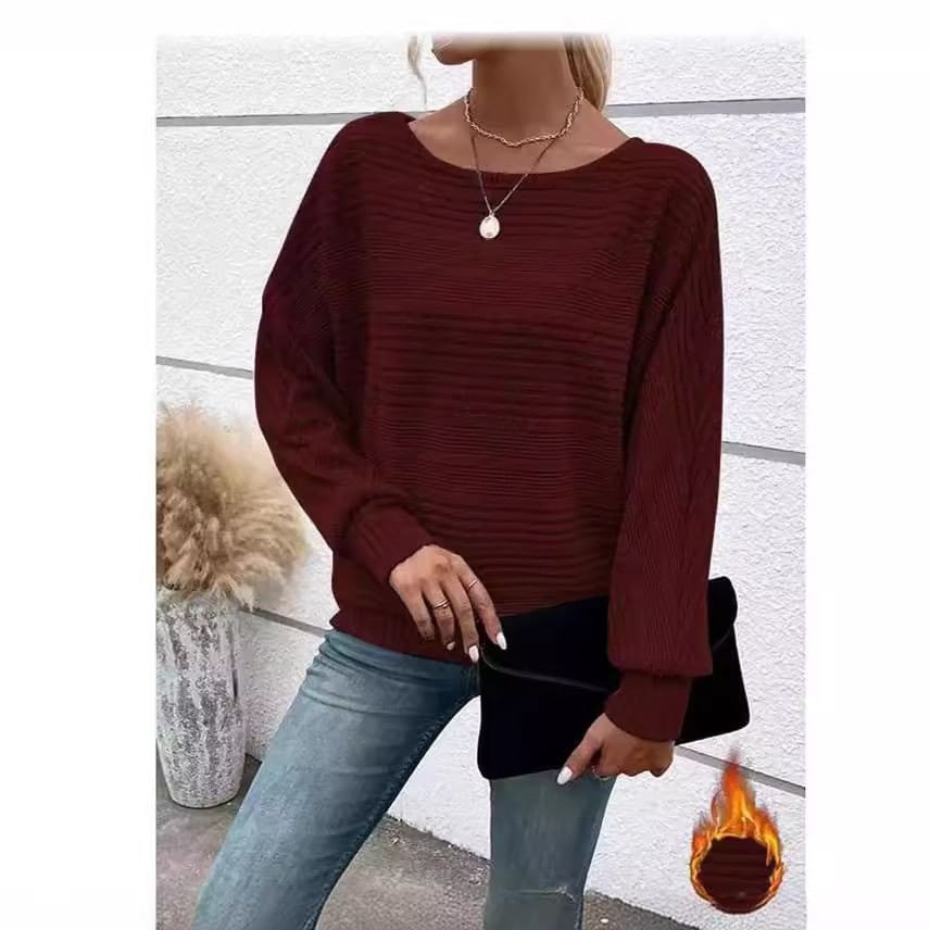 Crew Neck Ribbed Solid Sweatshirt