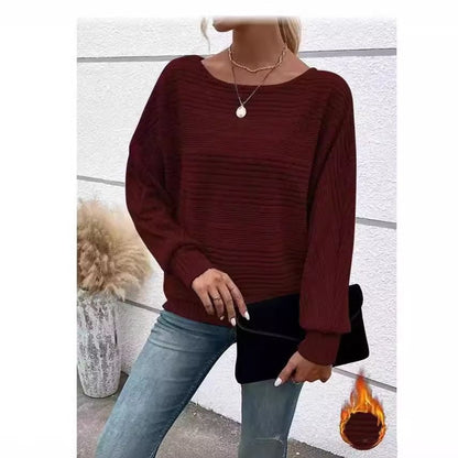 Crew Neck Ribbed Solid Sweatshirt