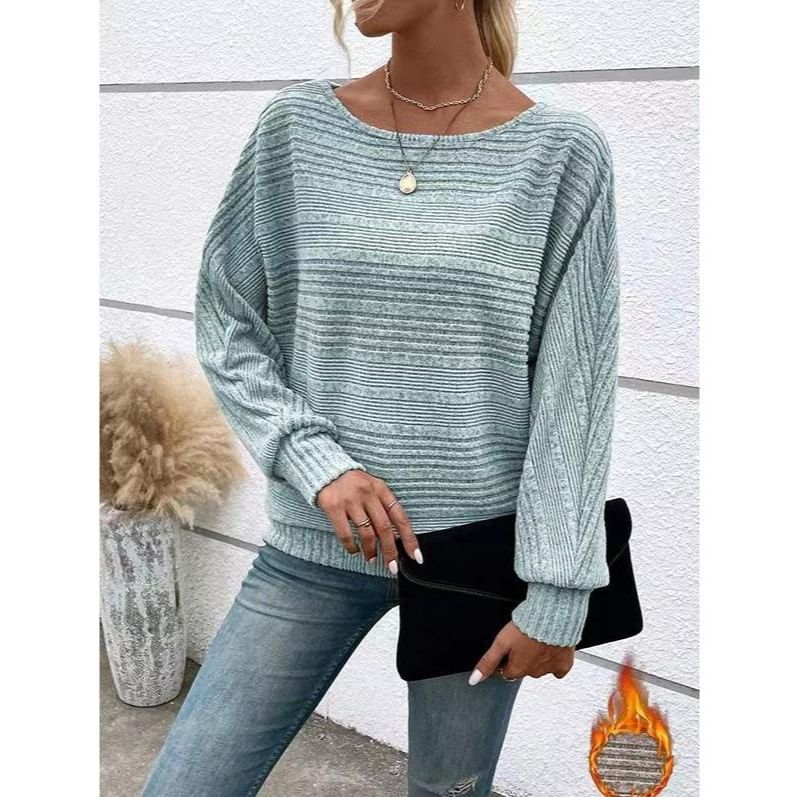 Crew Neck Ribbed Solid Sweatshirt