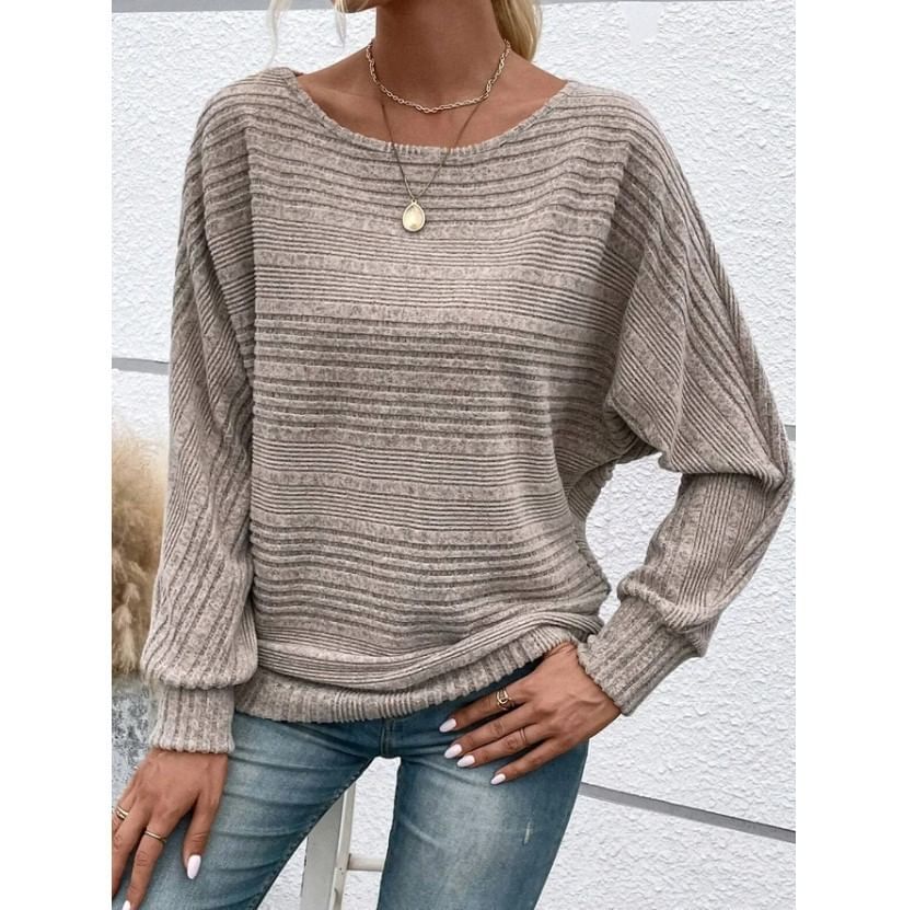 Crew Neck Ribbed Solid Sweatshirt