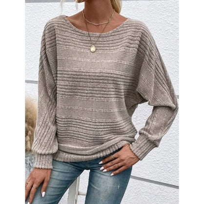 Crew Neck Ribbed Solid Sweatshirt