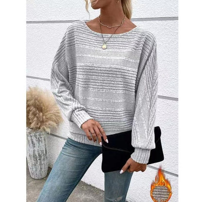 Crew Neck Ribbed Solid Sweatshirt